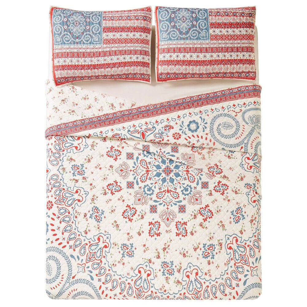 Peking Handicraft Junk Gypsy 3-Piece King Quilt Set in Blue and Red, , large