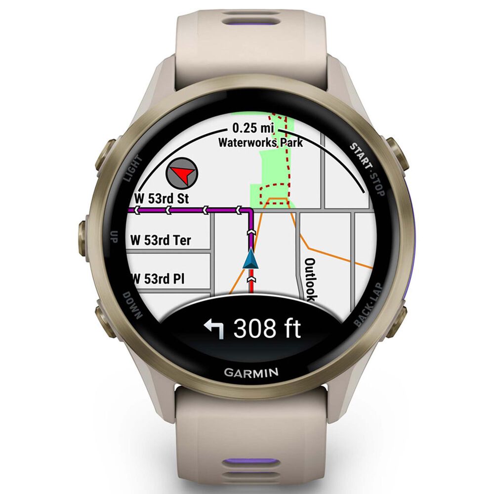 Garmin Forerunner 970 47 mm Soft Gold Titanium Case with French Gray and Translucent Indigo Band, , large