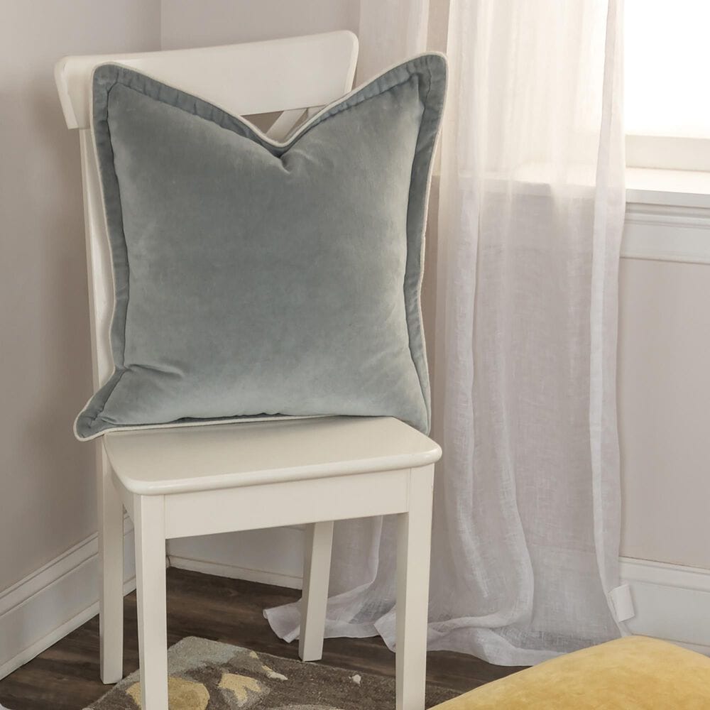 Rizzy Home Connie Post Solid 20&quot; Down Filled Pillow in Gray with Narrow Welt, , large