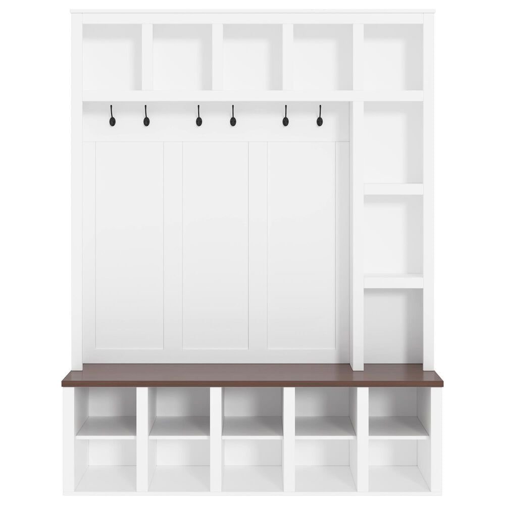 HOMLUX 6-Hook Hall Tree with Cubbies in White, , large