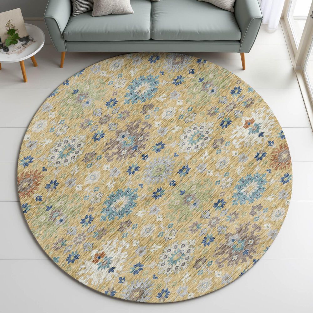 Dalyn Rug Company Silk Road Turmeric, Gold, Blue, Copper, Ivory, Taupe and Aloe 8&#39; Round Area Rug, , large