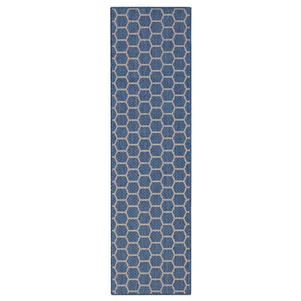 Nourison Twist Reversible 2" x 6" Blue Indoor/Outdoor Runner, , large
