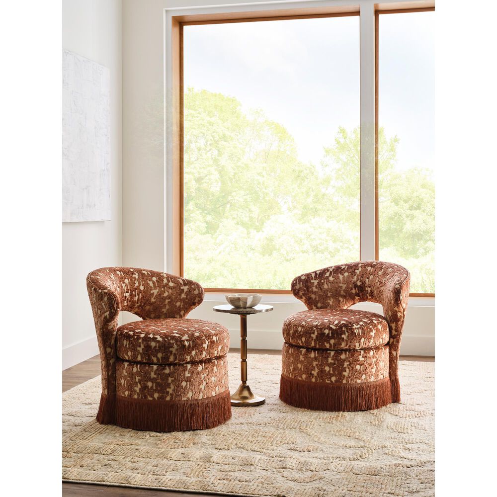 Massoud Furniture Libby Swivel Chair in Mamba Mocha and Mae Coral, , large