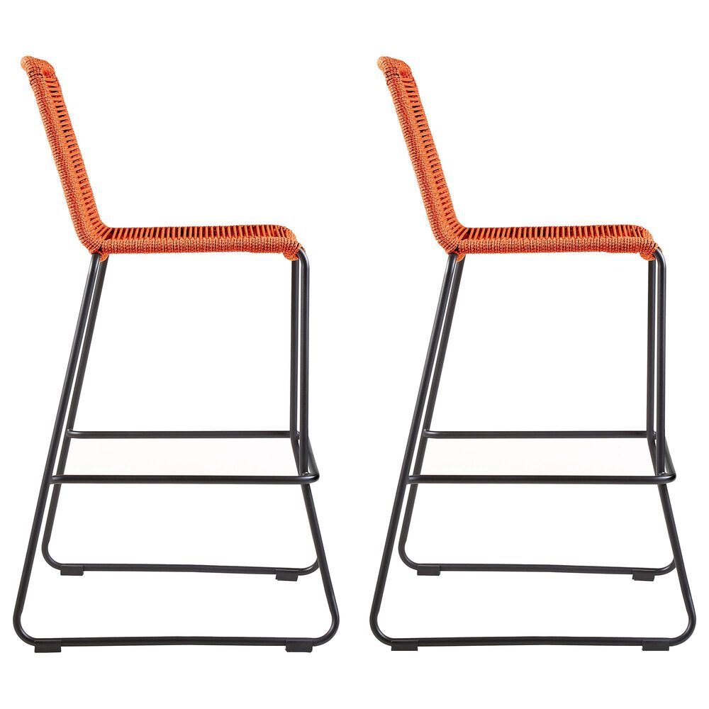 Armen Living Shasta Patio Bar Stool with Tangerine Rope Seat in Black (Set of 2), , large