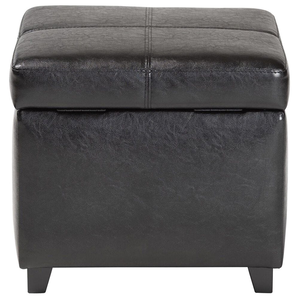 Baxton Studio Leather Cube Storage Ottoman in Black, , large