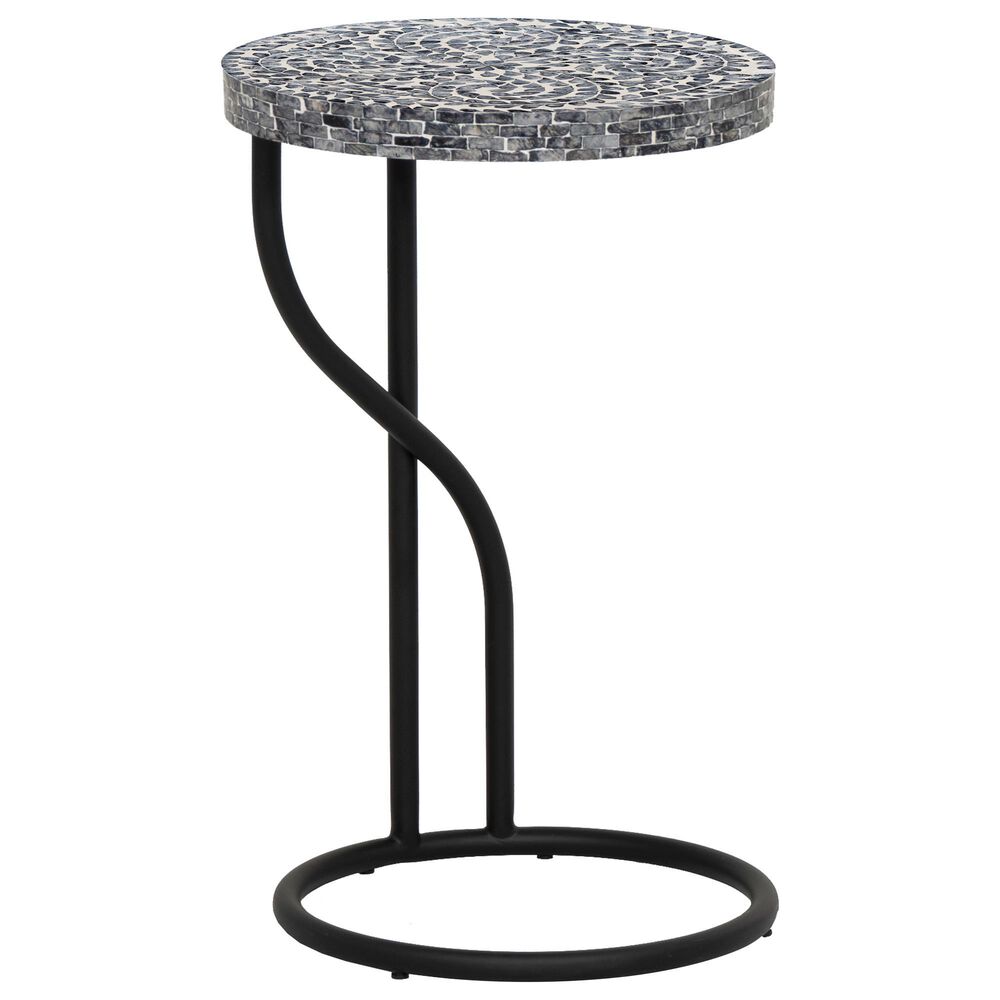 Linon Home Decor Padget Capiz Round Side Table in Black, , large