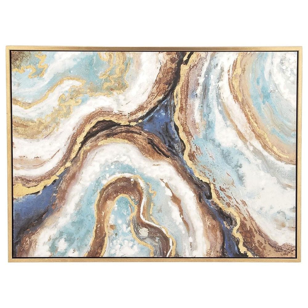 Maple and Jade 47&quot; x 36&quot; Enlarge Slice Geode Wall Art with Gold Frame in Blue, Brown, Teal and White, , large