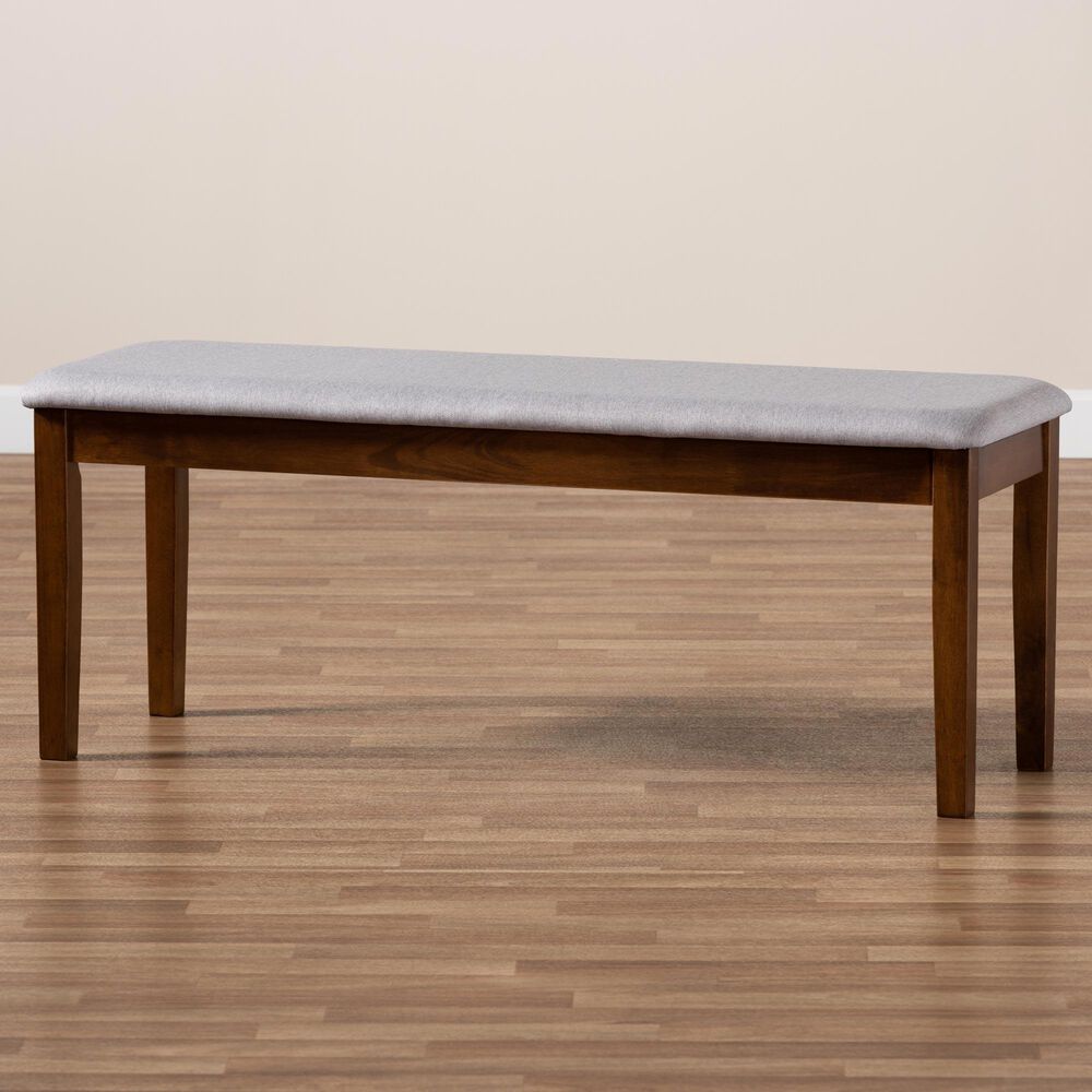 Baxton Studio Teresa Dining Bench with Grey Cushion in Walnut Brown, , large