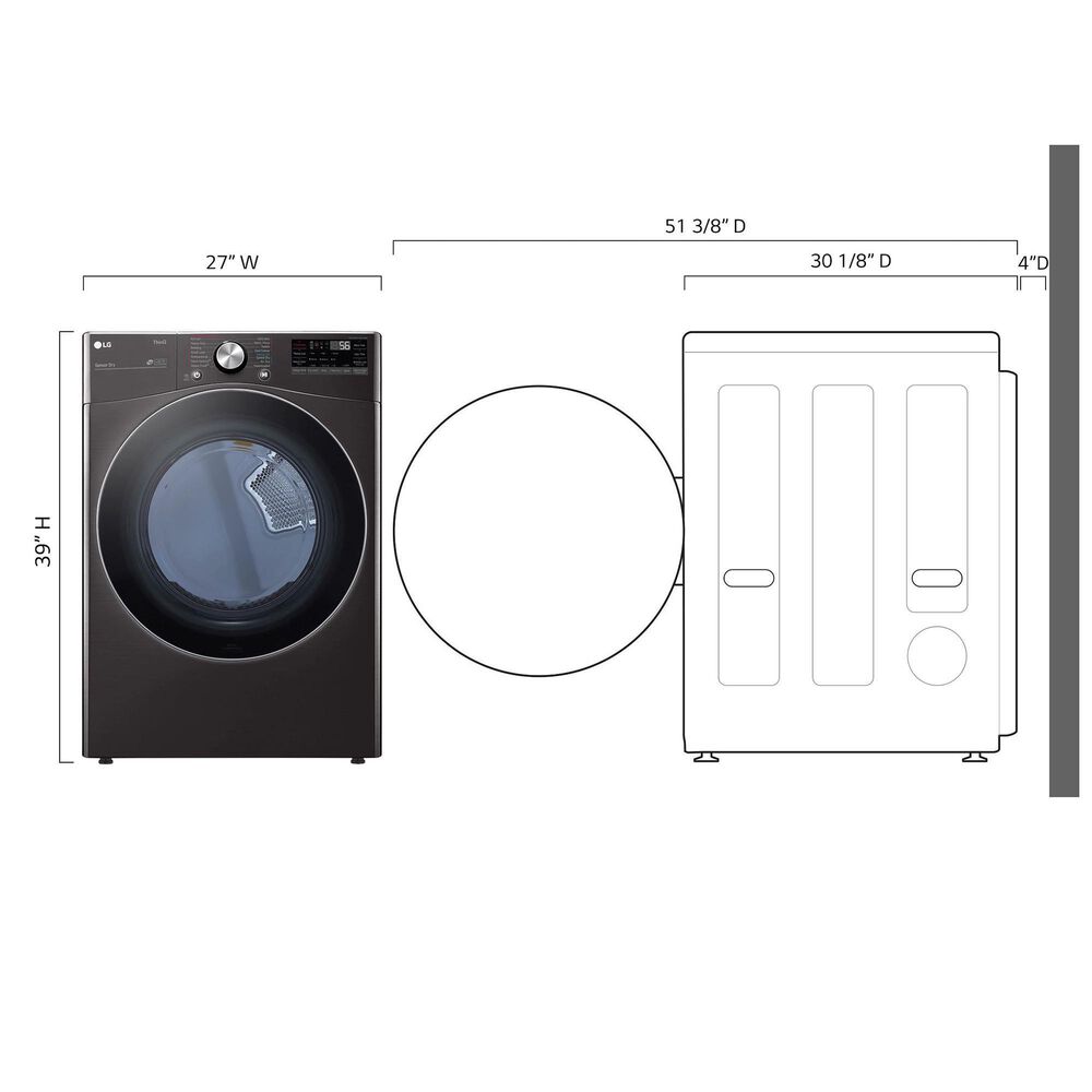 LG 7.4 Cu. Ft. Smart Front Load Electric Dryer with TurboSteam in Black Steel, , large