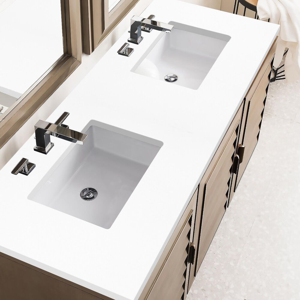 James Martin Vanities Portland 60&quot; Double Bathroom Vanity in Whitewashed Walnut with 3 cm White Zeus Quartz Top and Rectangular Sinks, , large