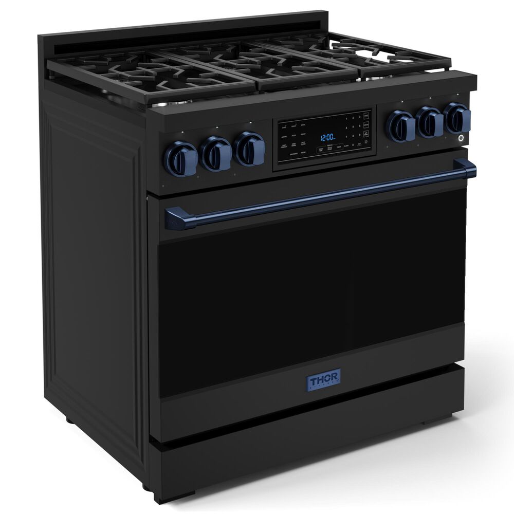 THOR KITCHEN Gordon Ramsay 6 Cu. Ft. 36&quot; Professional Liquid Propane Range with Navy Blue Handle Kit in Black, , large