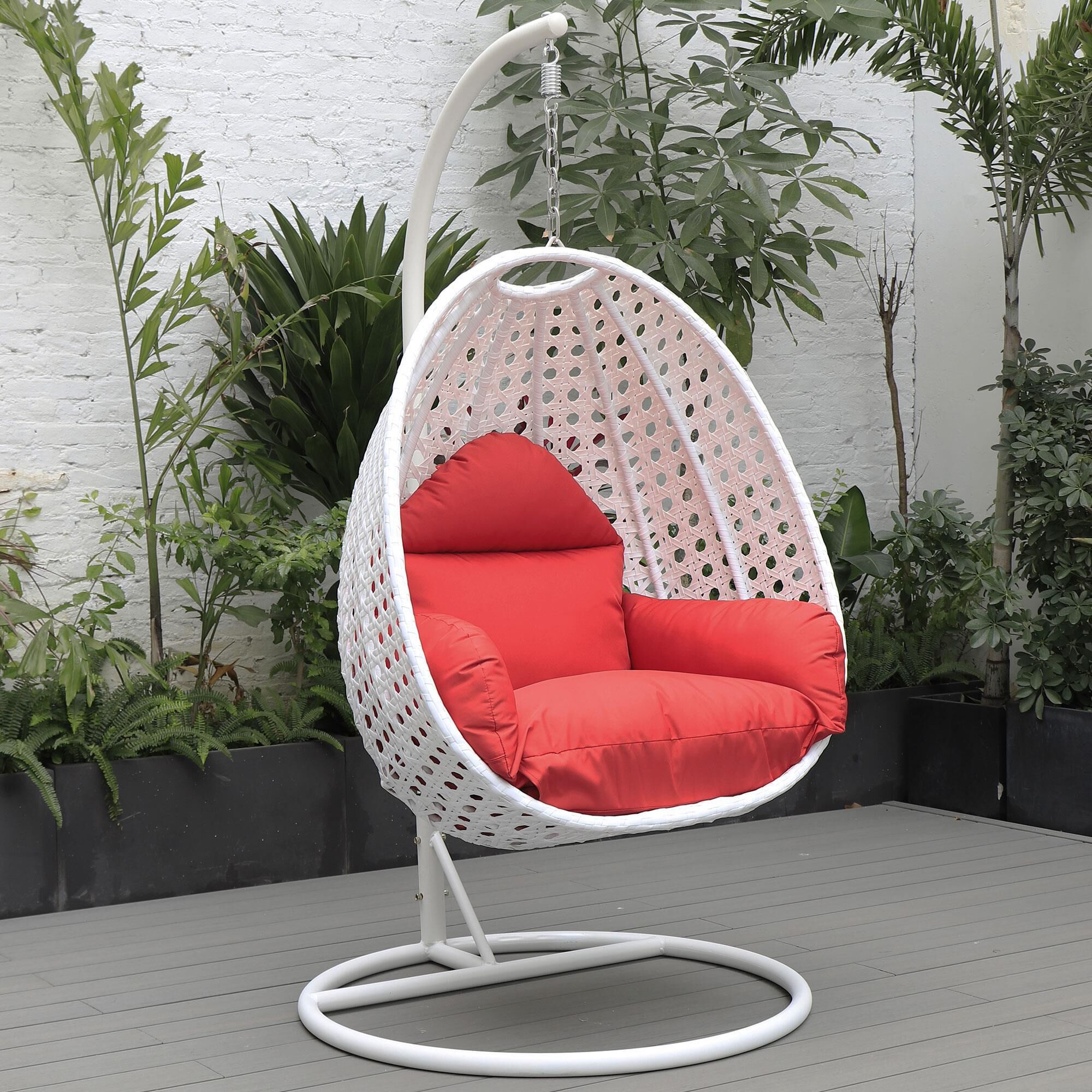 Hanging double egg chair with cushion and clearance stand