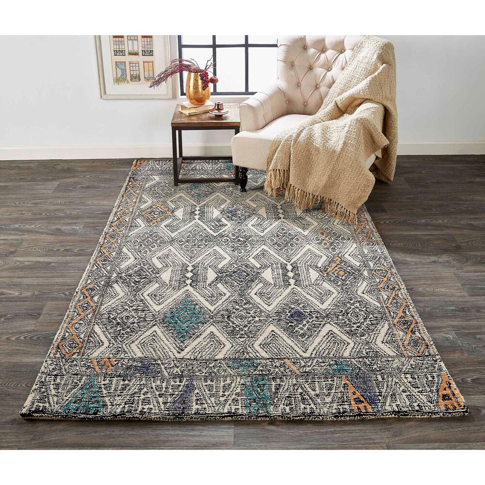 Feizy Arazad 5&#39; x 8&#39; Black and Tangerine Area Rug, , large