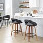 LumiSource Grotto 26" Swivel Counter Stool with Black Faux Leather Upholstery in Walnut and Black (Set of 2), , large
