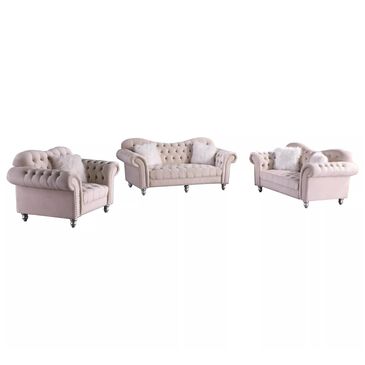Morden Fort America 3-Piece Living Room Set in Beige Velvet, , large