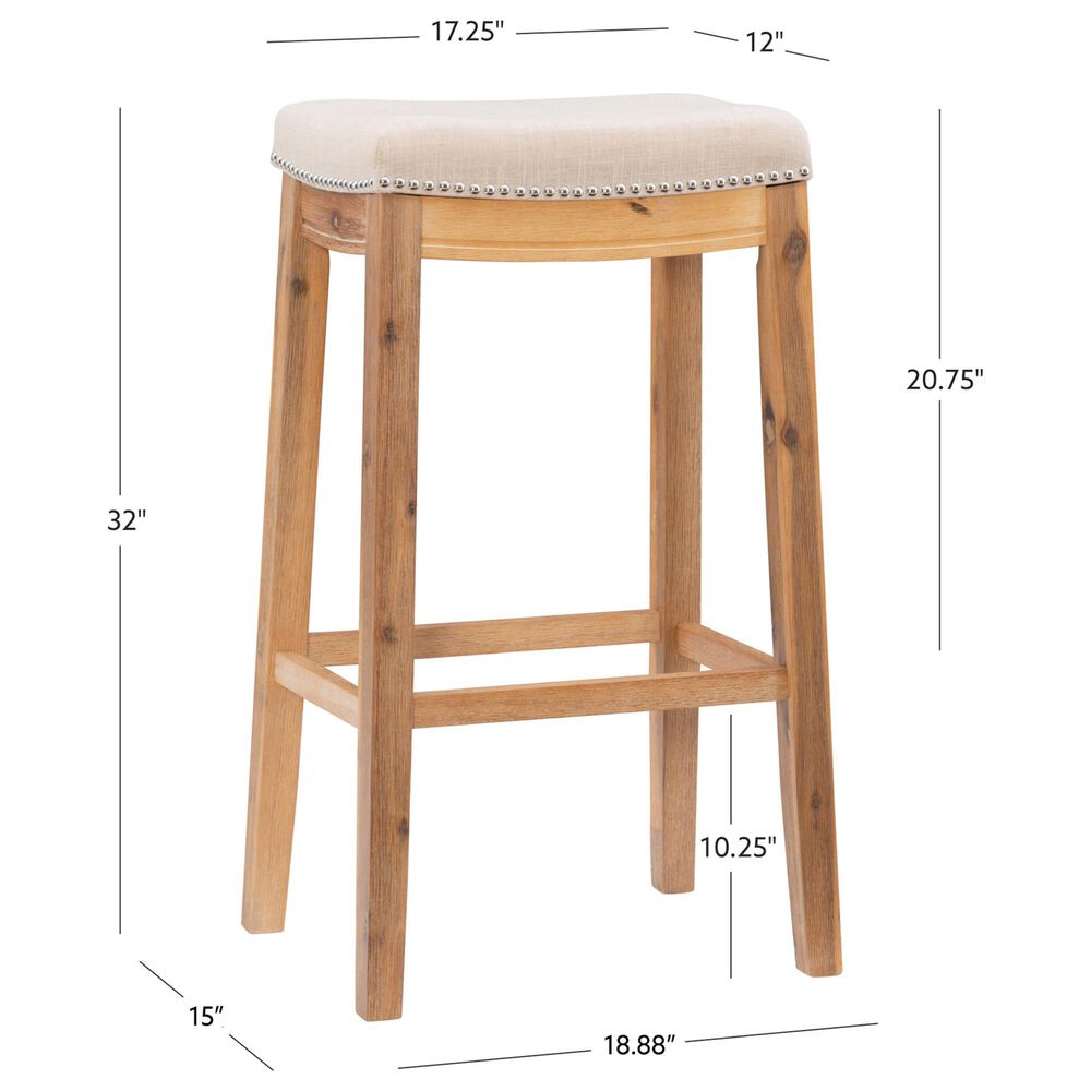 Linon Home Decor Claridge Bar Stool with Beige Cushion in Rustic Brown, , large