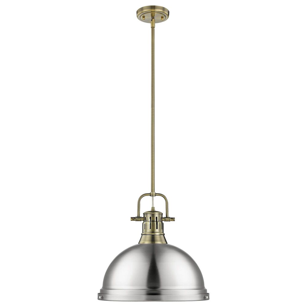 Golden Lighting Duncan 1-Light Pendant with Rod and Pewter Shade in Aged Brass, , large