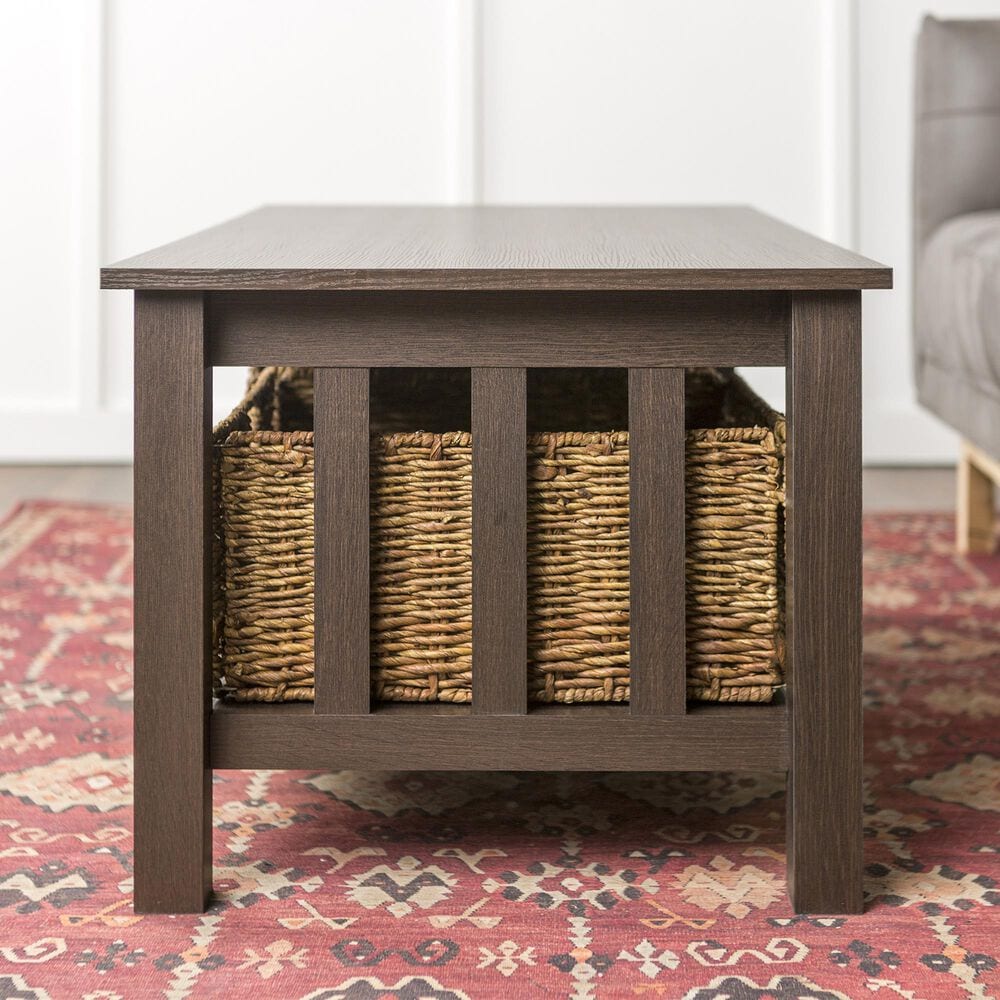 Walker Edison Mission Storage Coffee Table with Baskets in Espresso, , large