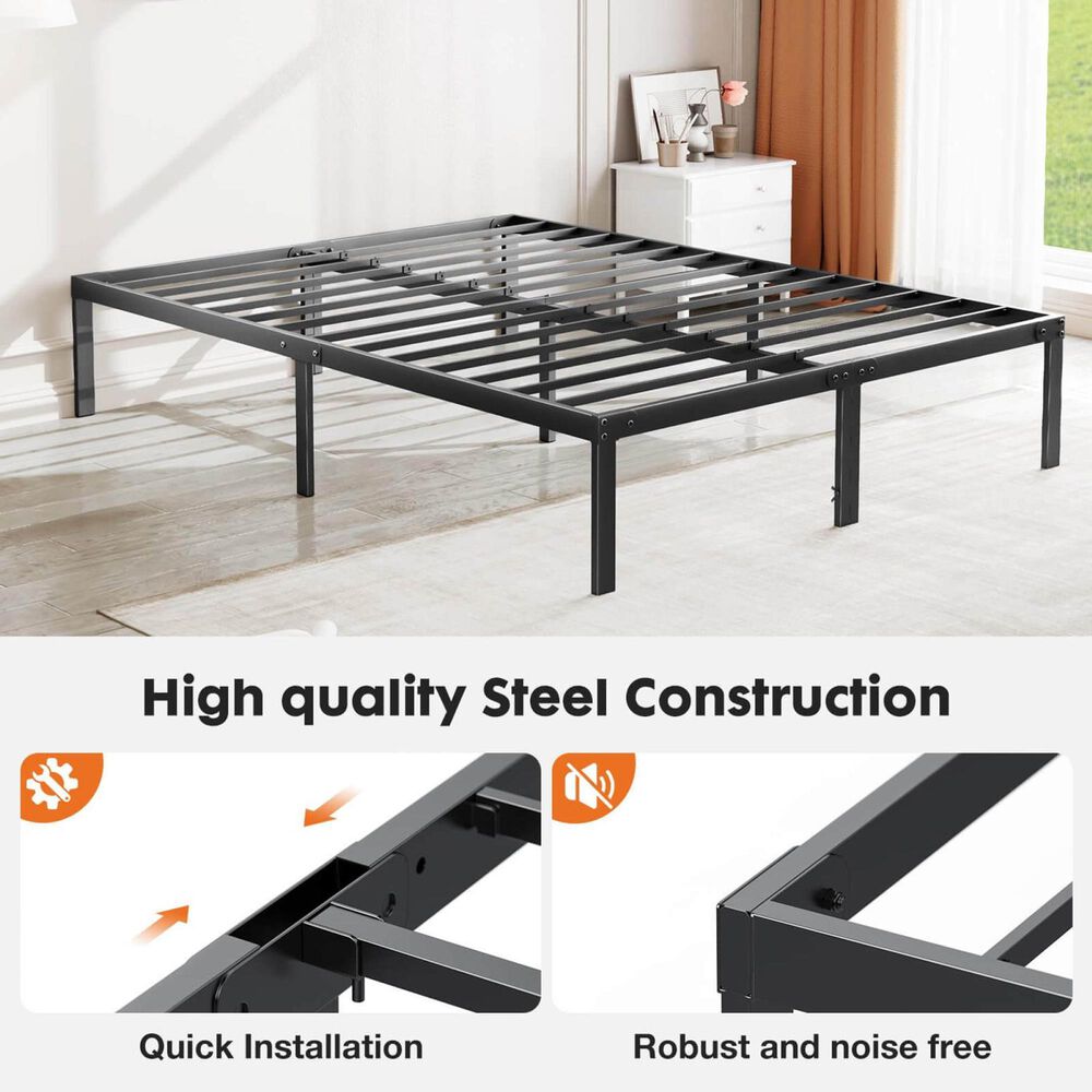 Hearth and Haven Queen Heavy Duty Metal Bed Frame in Black, , large