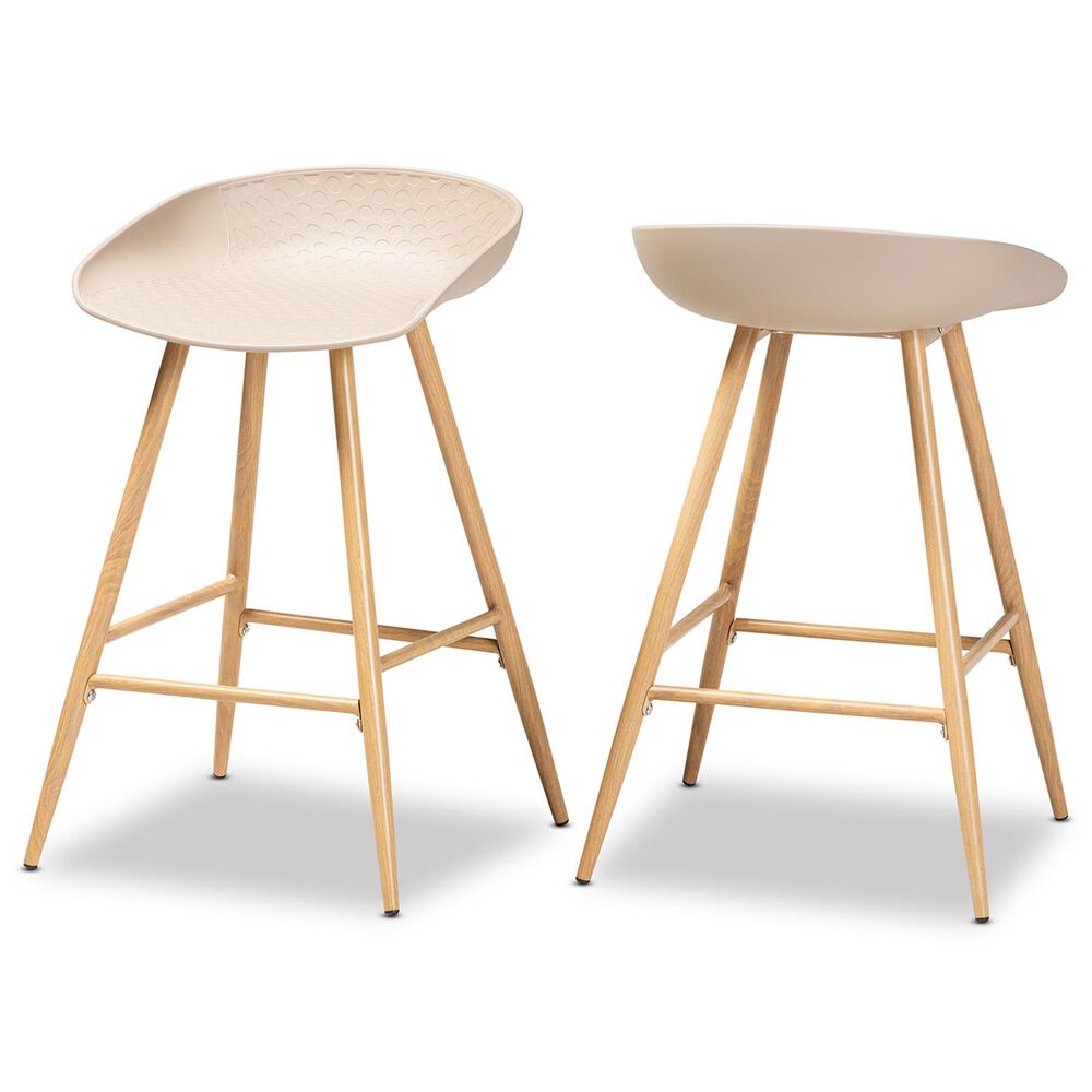 Baxton Studio Mairi Counter Stool in Beige/Natural &#40;Set of 2&#41;, , large