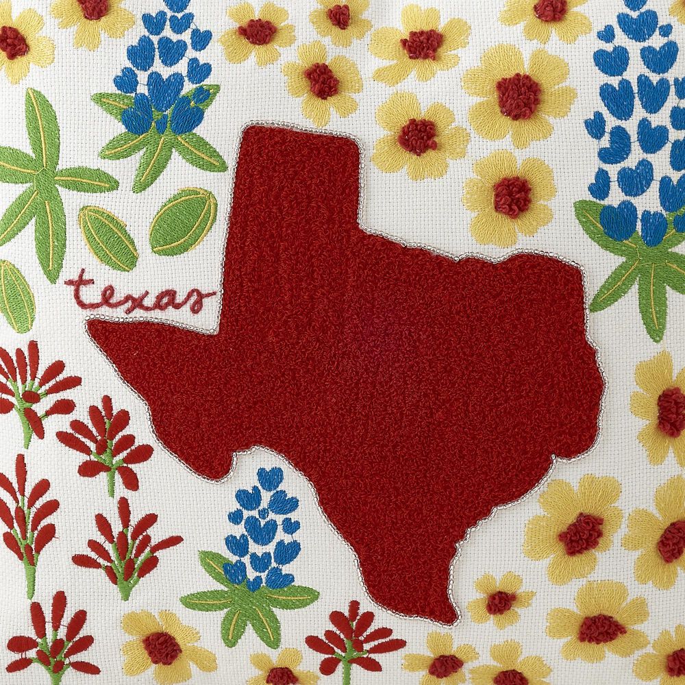 One Hundred 80 Degrees 18" x 18" Texas in Bloom Throw Pillow in White, , large