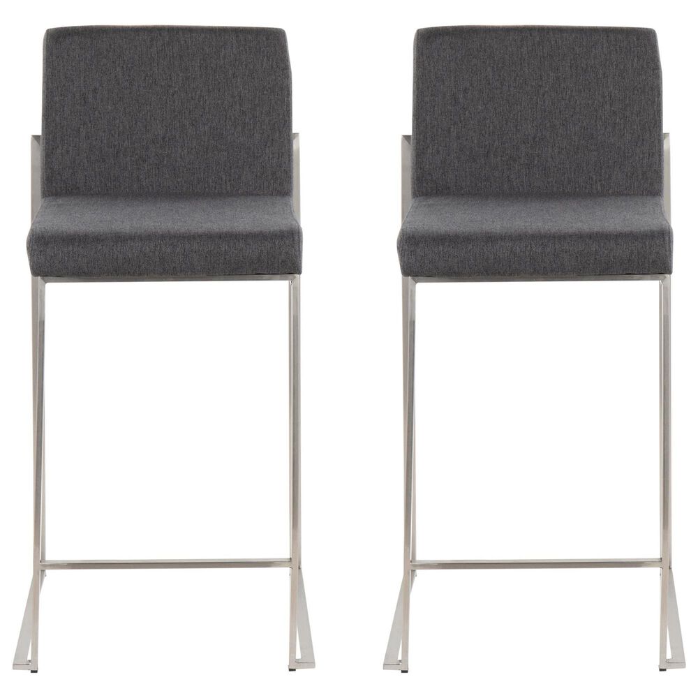 Lumisource Fuji High Back Counter Stool with Charcoal Fabric Cushion in Stainless Steel &#40;Set of 2&#41;, , large
