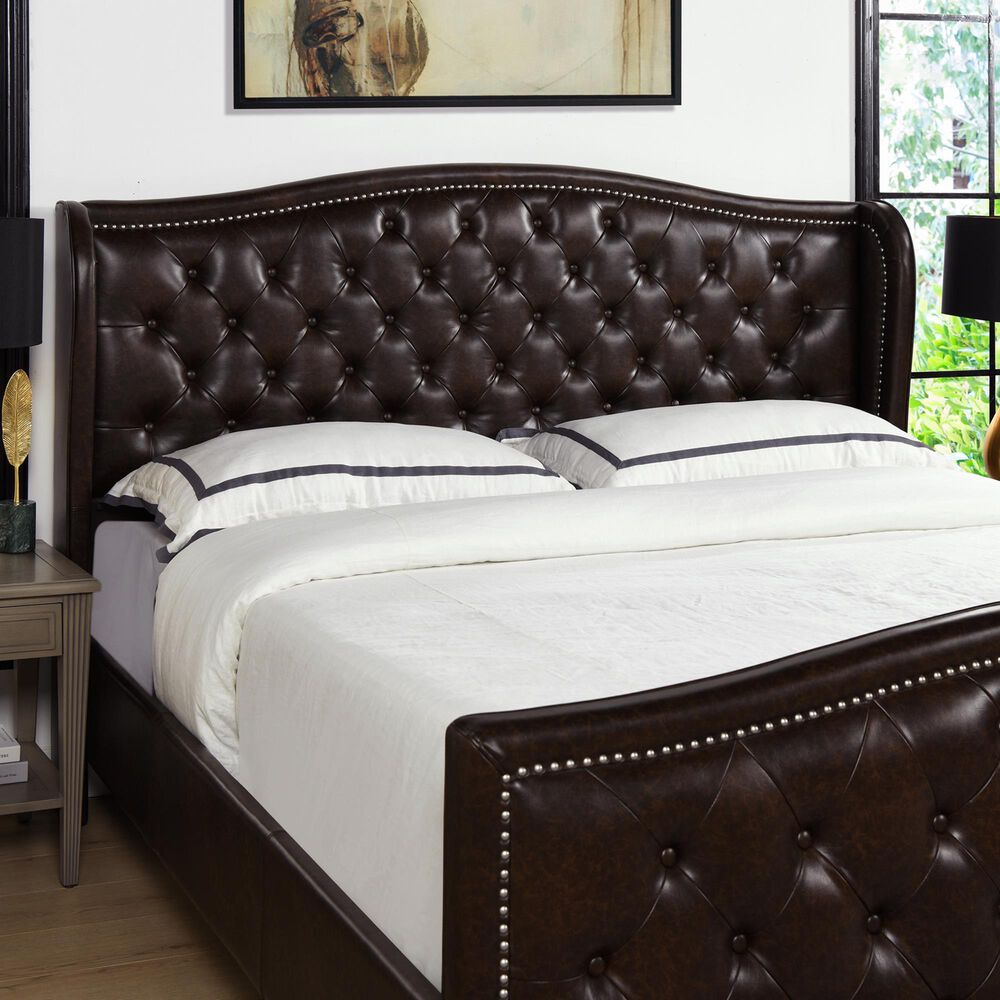 Jennifer Taylor Home Marcella King Upholstered Bed in Vintage Brown NFM