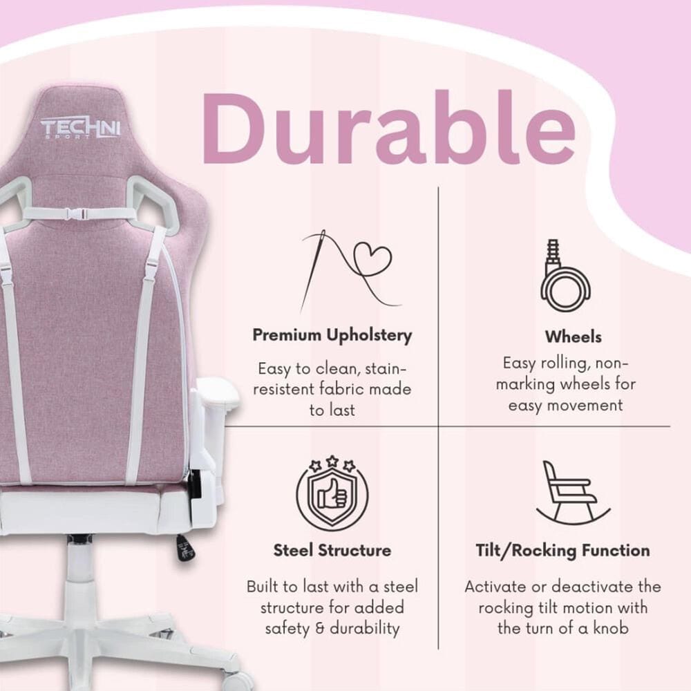 Rta Products Llc Pastel Gaming Chair in Pink and White, , large
