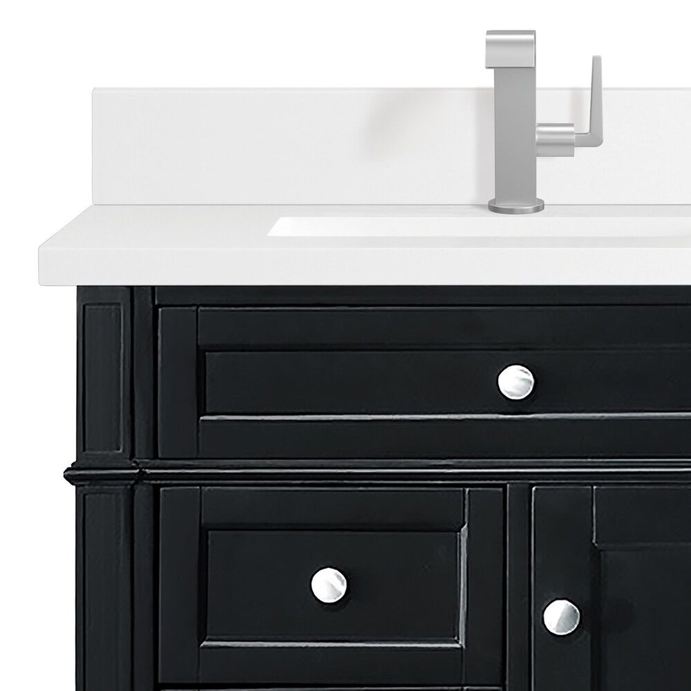 James Martin Vanities Brittany 30" Single Bathroom Vanity in Black Onyx with Single Hole 3 cm White Zeus Quartz Top and Rectangular Sink, , large