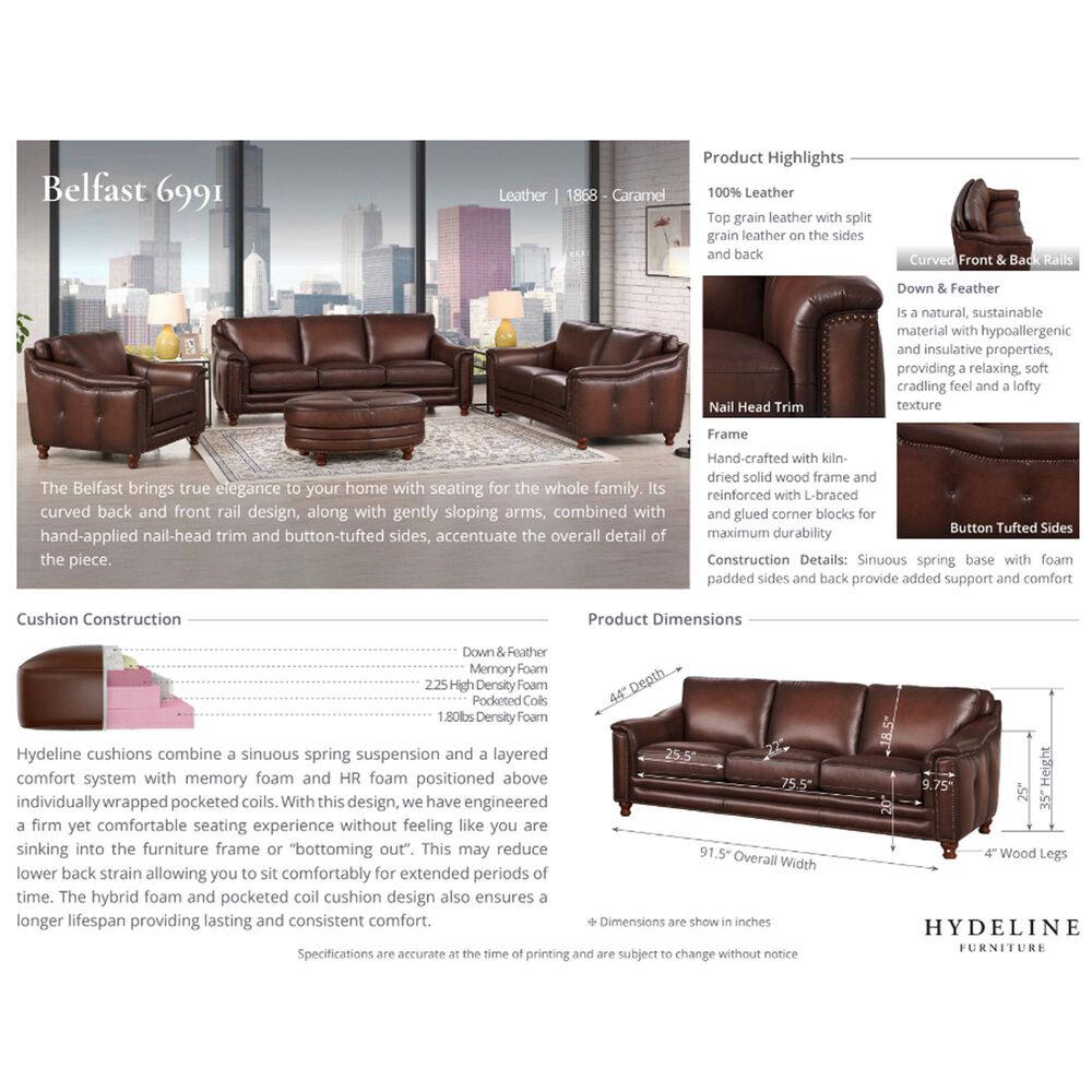 Hydeline Belfast Stationary Sofa and Loveseat Set in Caramel Brown, , large