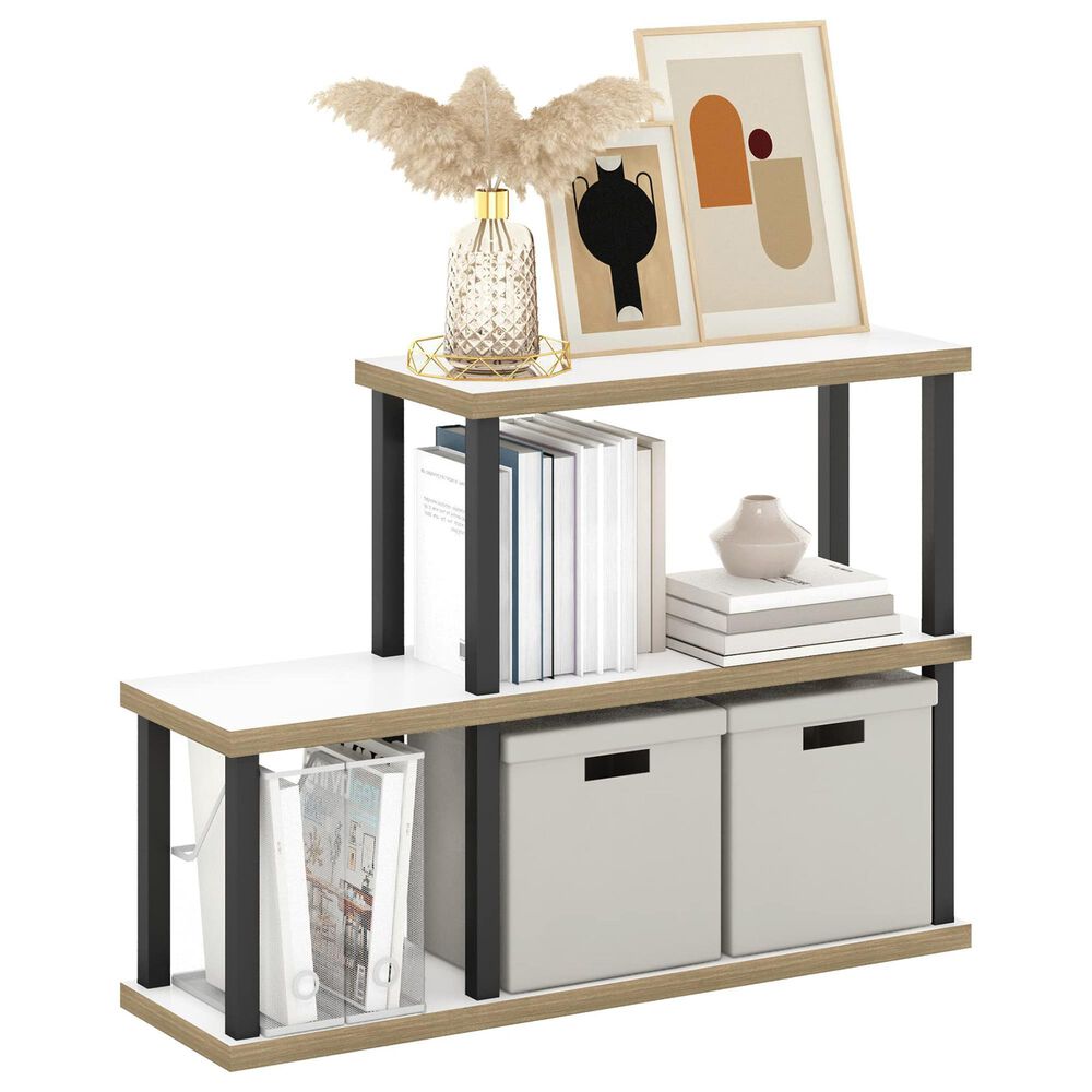 HOMLUX 3-Tier Ladder Display Bookshelf in White and Black, , large