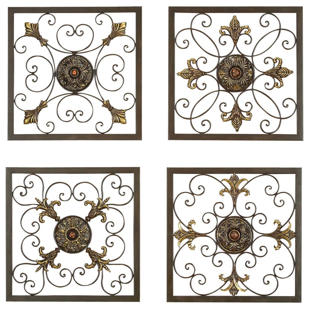 Maple and Jade 16" x 16" Rustic Wall Decor in Gold and Black (Set of 4), , large