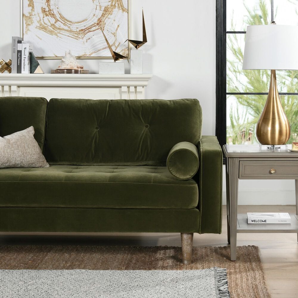 Jennifer Taylor Home Nicholas Stationary Sofa in Olive Green Velvet, , large