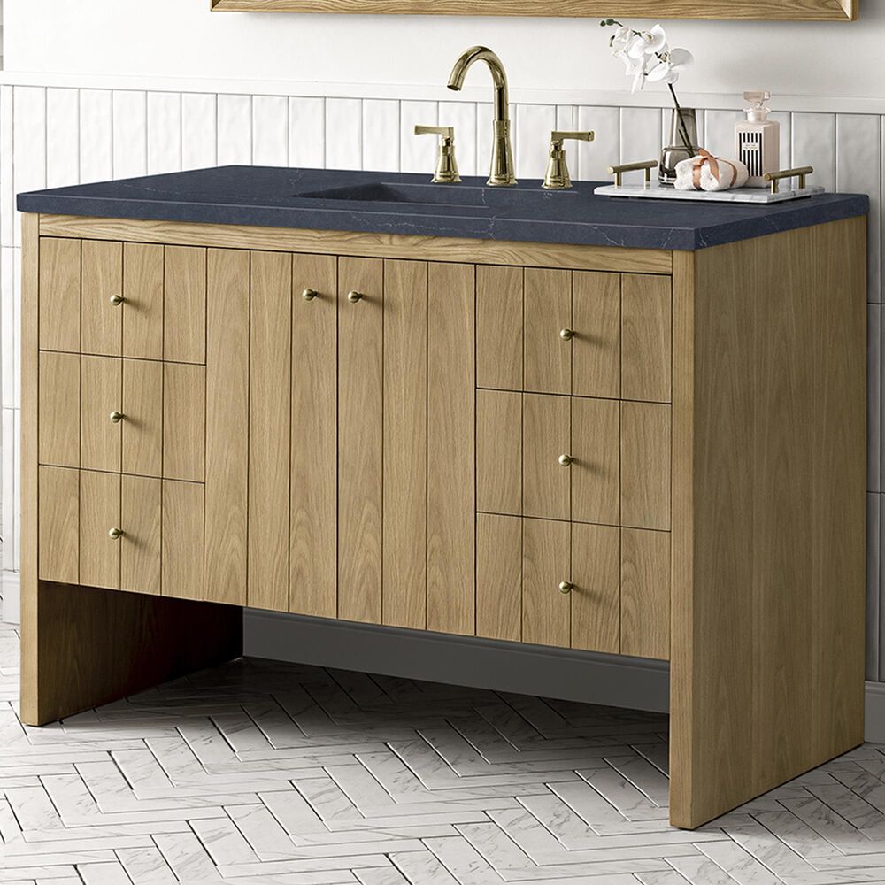 James Martin Vanities Hudson 48&quot; Single Bathroom Vanity in Light Natural Oak with 3 cm Charcoal Soapstone Quartz Top and Rectangular Sink, , large