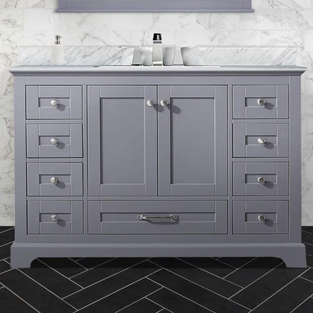 Lexora Home Dukes 48&quot; Single Bathroom Vanity in Dark Grey with 2 cm White Carrara Marble Top and Rectangular Sink, , large
