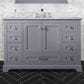 Lexora Home Dukes 48" Single Bathroom Vanity in Dark Grey with 2 cm White Carrara Marble Top and Rectangular Sink, , large