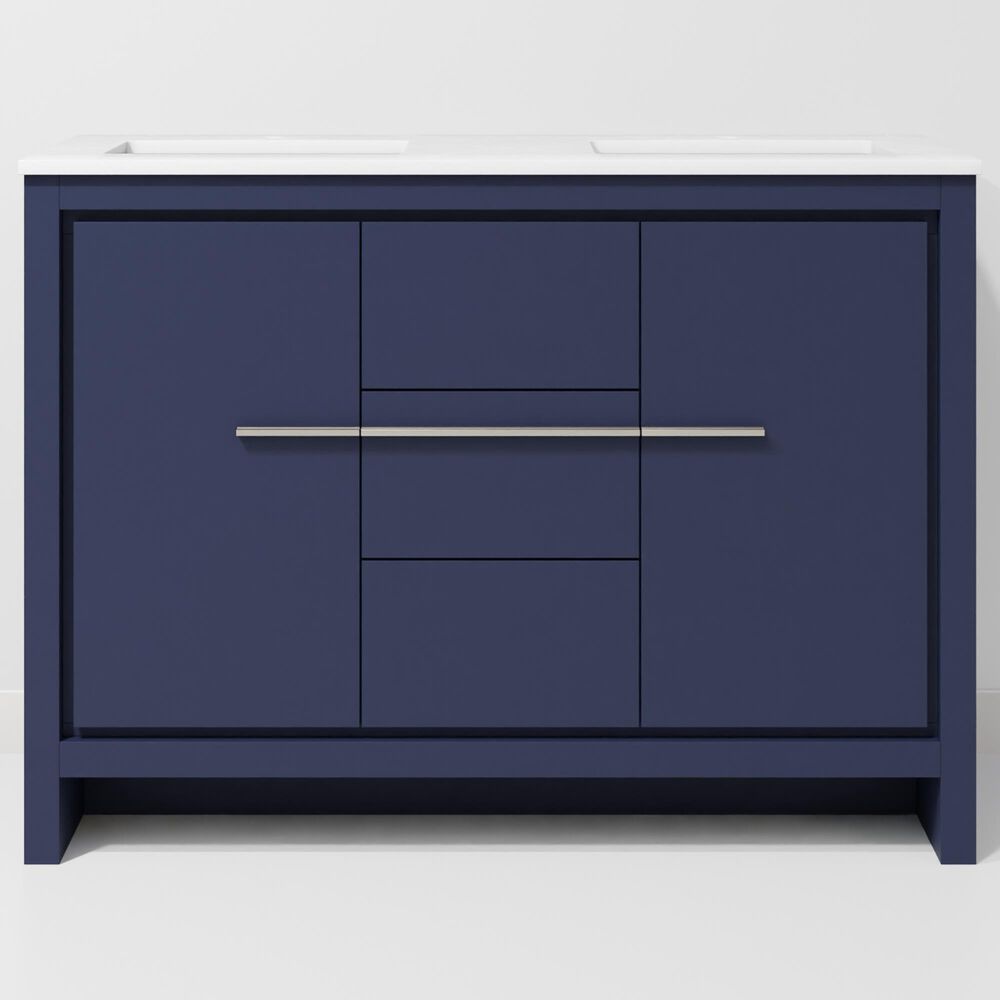 Lexora Home Lafarre 48&quot; Double Bathroom Vanity in Navy Blue with 2 cm White Cultured Marble Top and Rectangular Sinks, , large