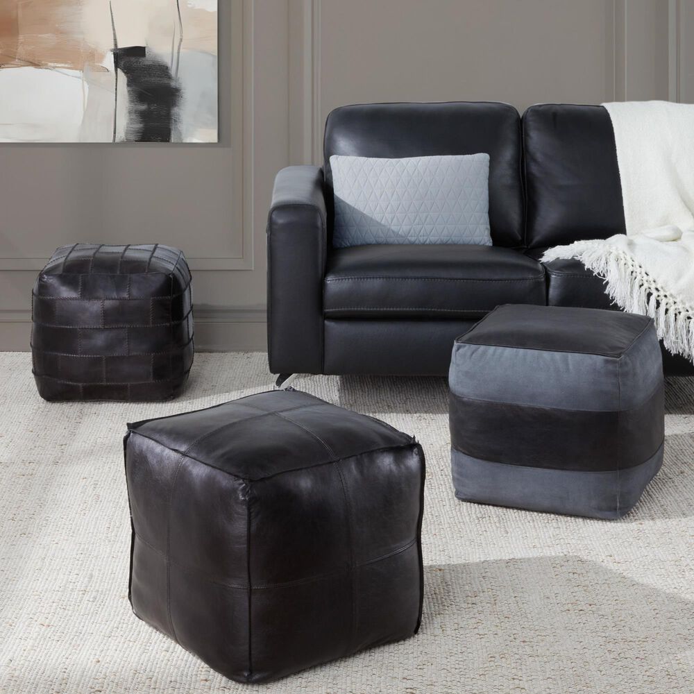 Lumisource Cobber Canvas Pouf in Black and Grey, , large