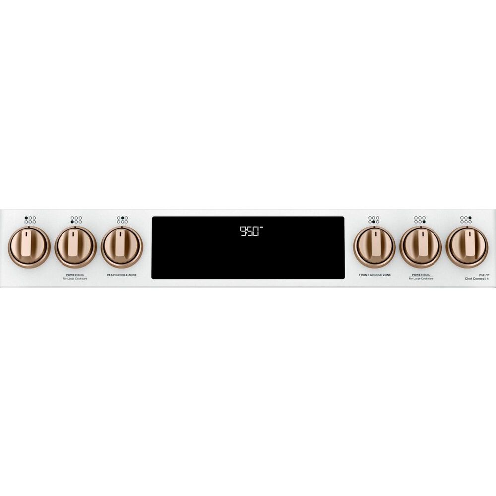 Cafe 30&quot; Slide-IN Front Control Dual-Fuel Double Oven with Convection Range in Matte White with Brushed Bronze Handle, , large