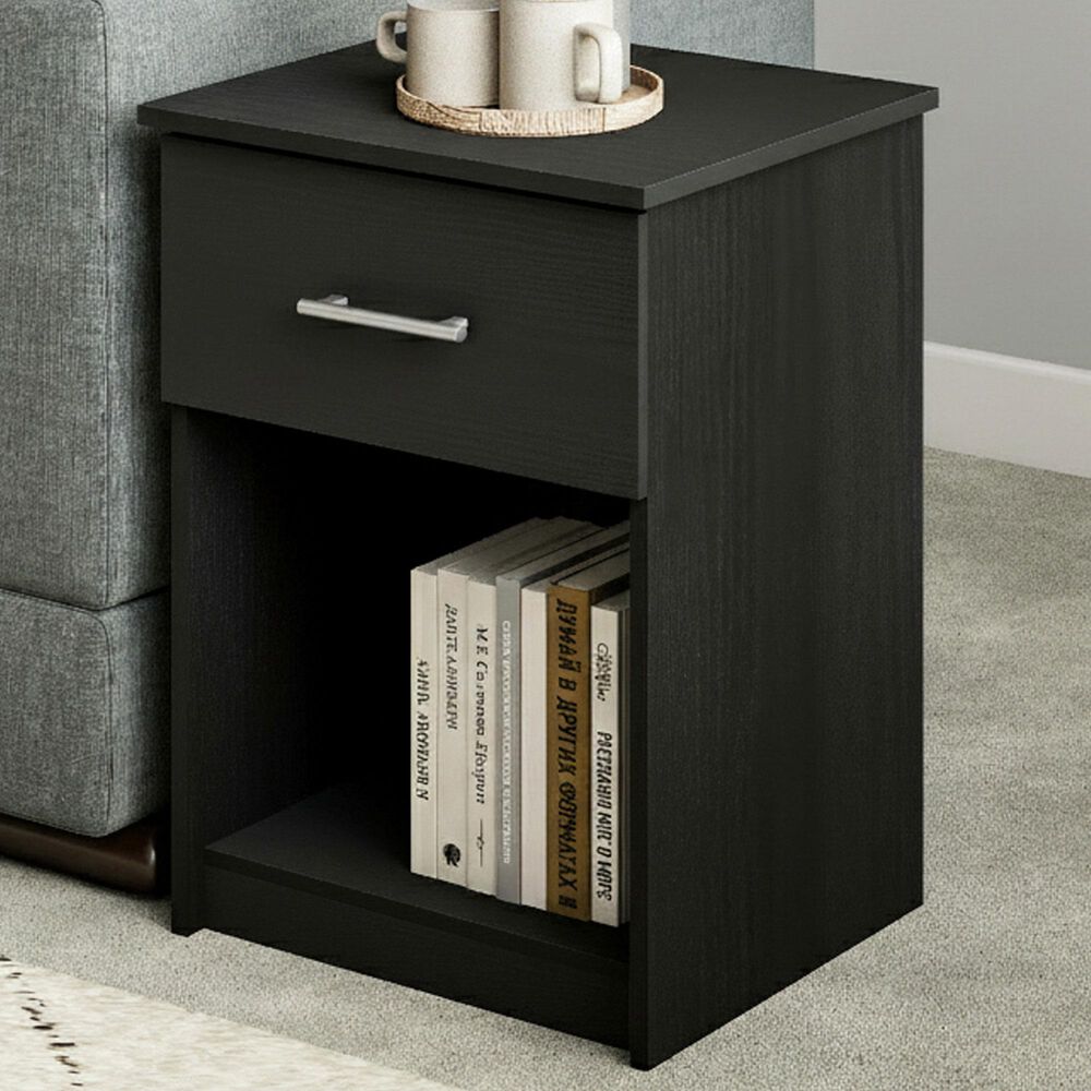 HOMLUX 1-Drawer Modern Nightstand with Bar Handle in Americano, , large