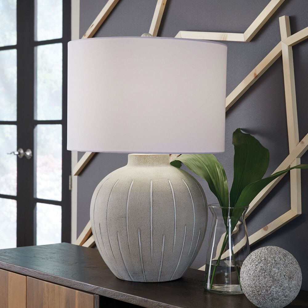 Ashley Calbert Poly Table Lamp in Warm Gray and Antiqued White, , large