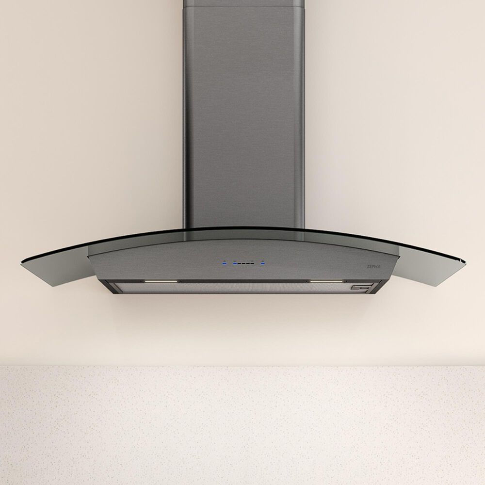 Zephyr Ravenna 30" Wall Mount Chimney Range Hood in Black Stainless Steel and Smoke Gray Glass, , large