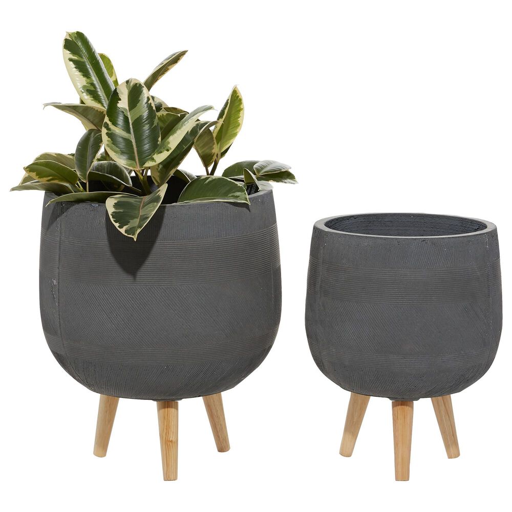 Maple and Jade Farmhouse Round Planter in Gray and Brown &#40;Set of 2&#41;, , large