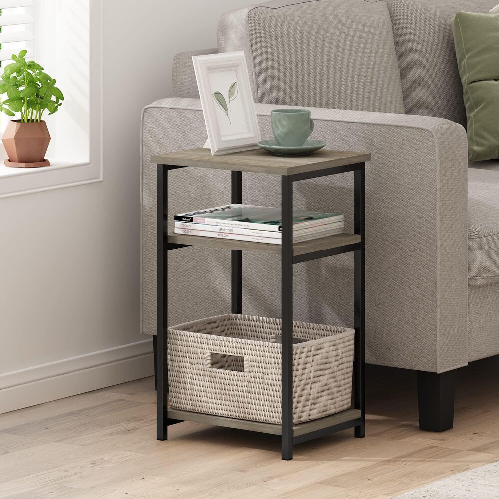 HOMLUX 3-Tier End Table with Open Shelf Storage Display in French Oak, , large
