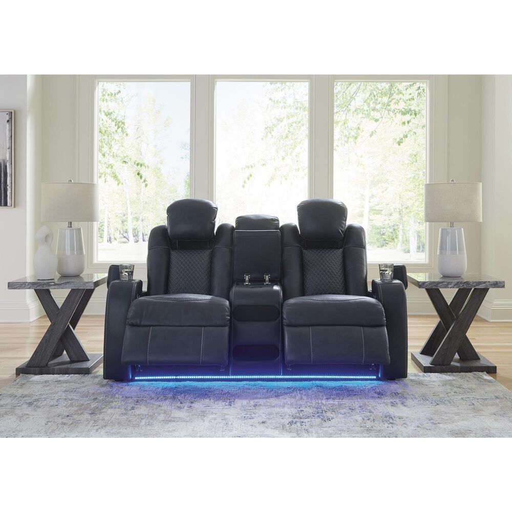 Ashley Fyne-Dyme Power Reclining Loveseat with Console and Power Headrest in Sapphire, , large