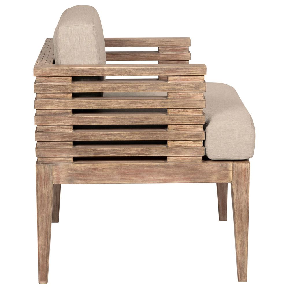 Armen Living Vivid Outdoor Dining Chair with Taupe Cushions in Brown Eucalyptus, , large