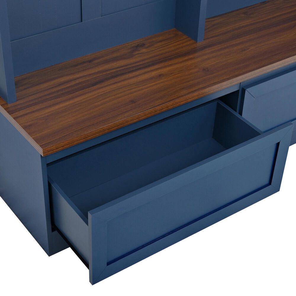 HOMLUX 6-Hook Hall Tree with Wood Grain Bench in Blue, , large