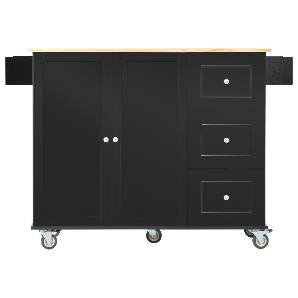 HOMLUX 53" Rolling Mobile Kitchen Island with Solid Wood Top and Locking Wheels in Black, , large