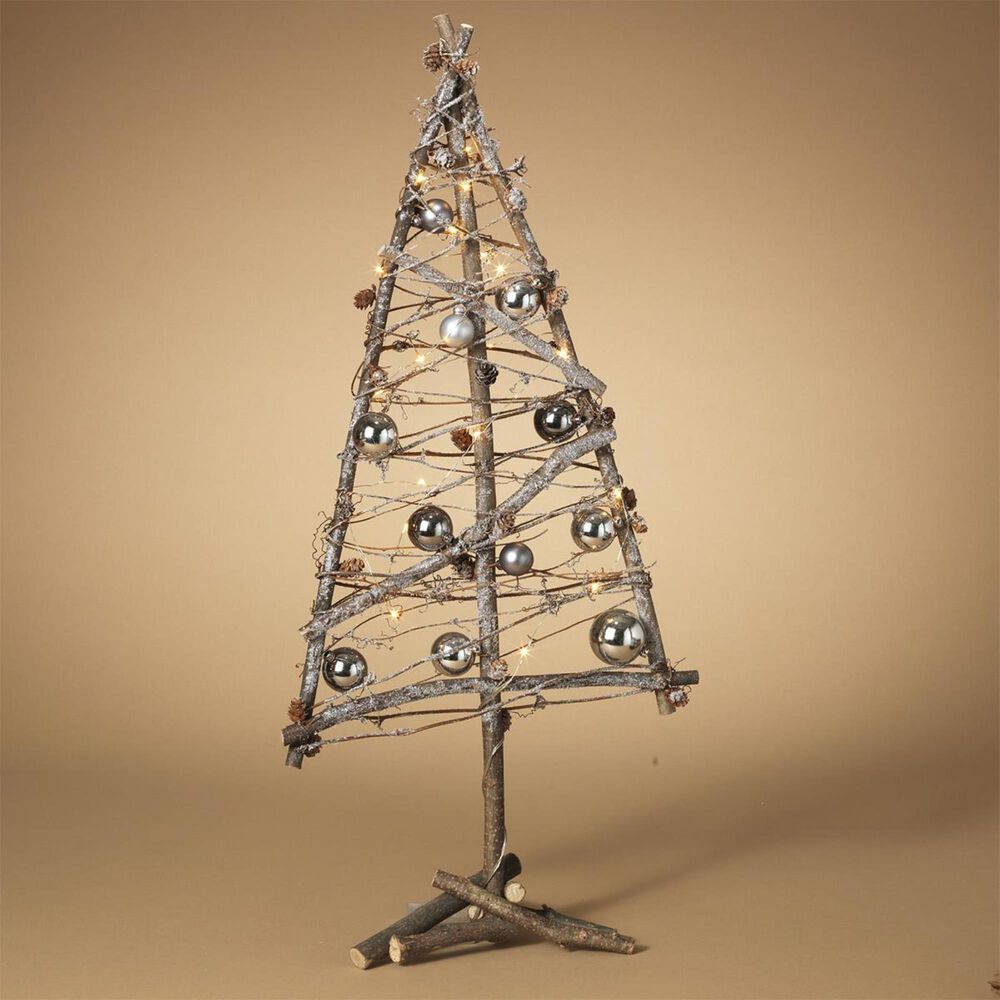 The Gerson Company 31" Natural Twig Holiday Tree with Silver Ornaments with Timer, , large
