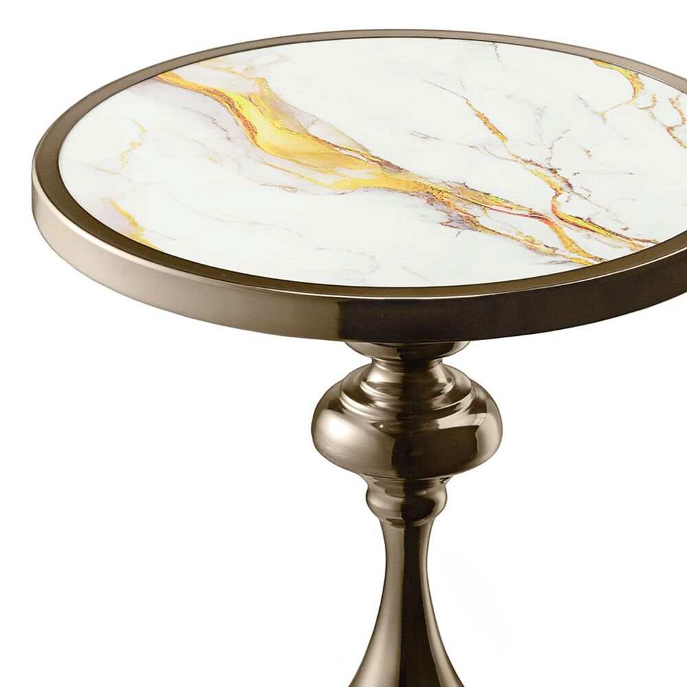 Furniture of America Gleam Round End Table in Antique Brass and White, , large